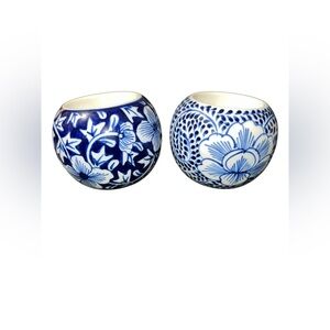 Blue And White ceramic Votive‎ Candle Holders Set Of 2